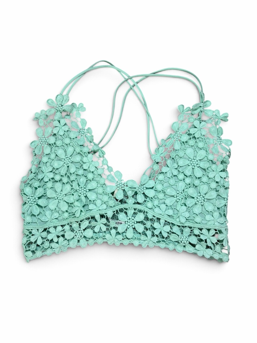 Free People Intimately Medium Mint Green Floral Lace Strappy Longline Bralette
